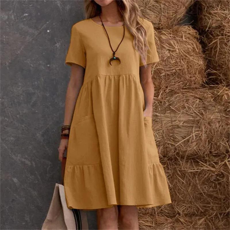 Robe coton-lin – Col rond