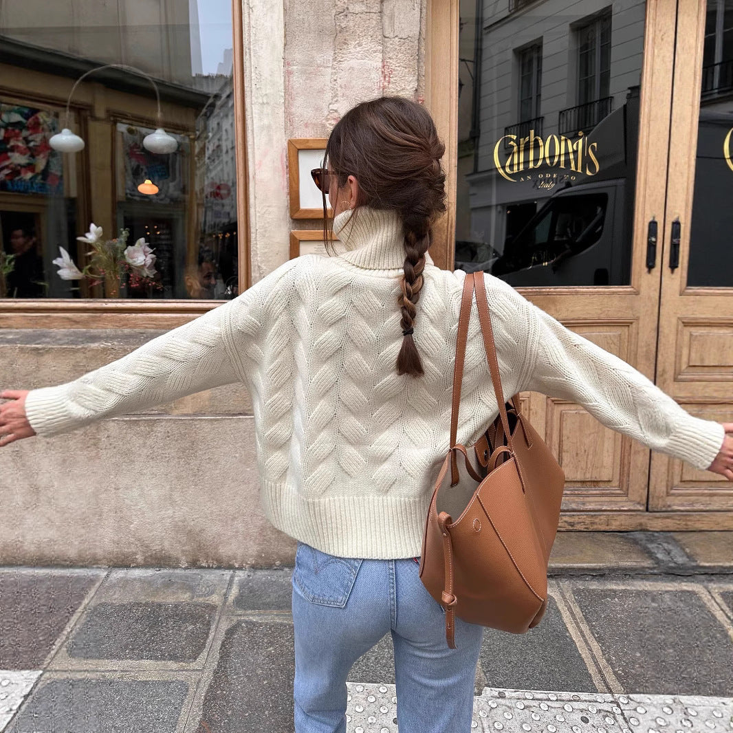 Pull col roulé tricoté femme