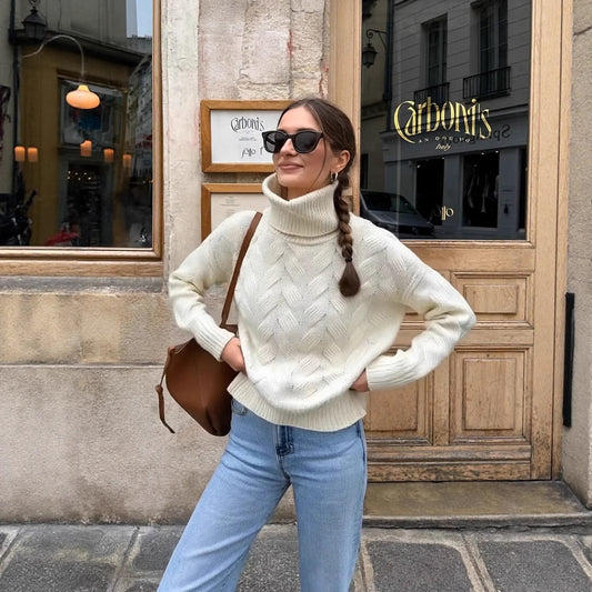 Pull col roulé tricoté femme