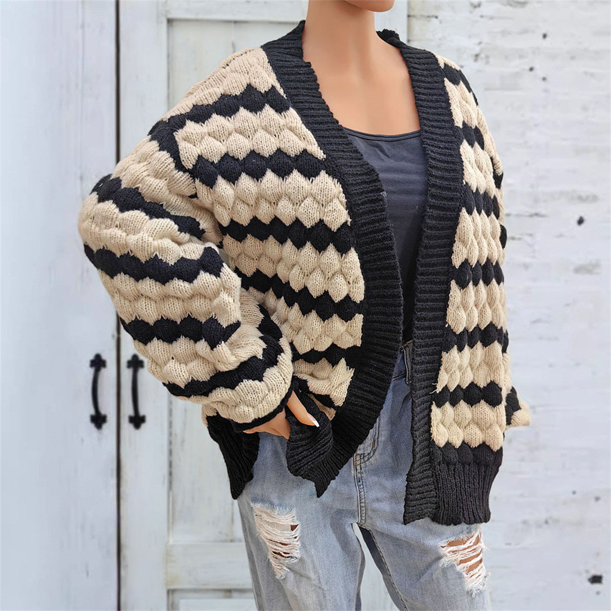 Cardigan chaud femme à rayures