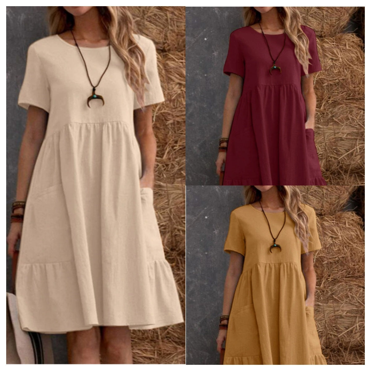 Robe coton-lin – Col rond